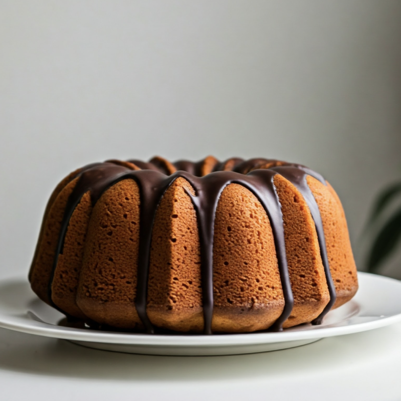 Vanilla Bundt Cake with chocolate glaze